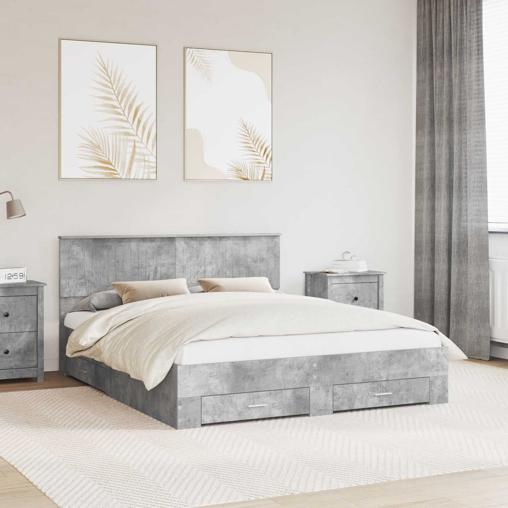 Bed Frame Engineered Wood Length 200 cm Concrete Grey 160 cm