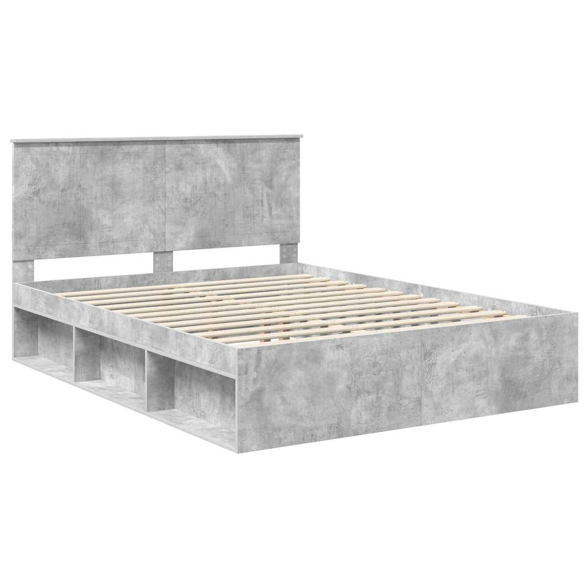 Bed Frame 150 x 200 cm Solid Pine Wood Concrete grey