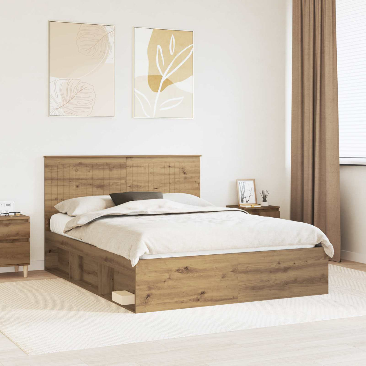 Bed Frame 150 x 200 cm Solid Pine Wood Artisan oak