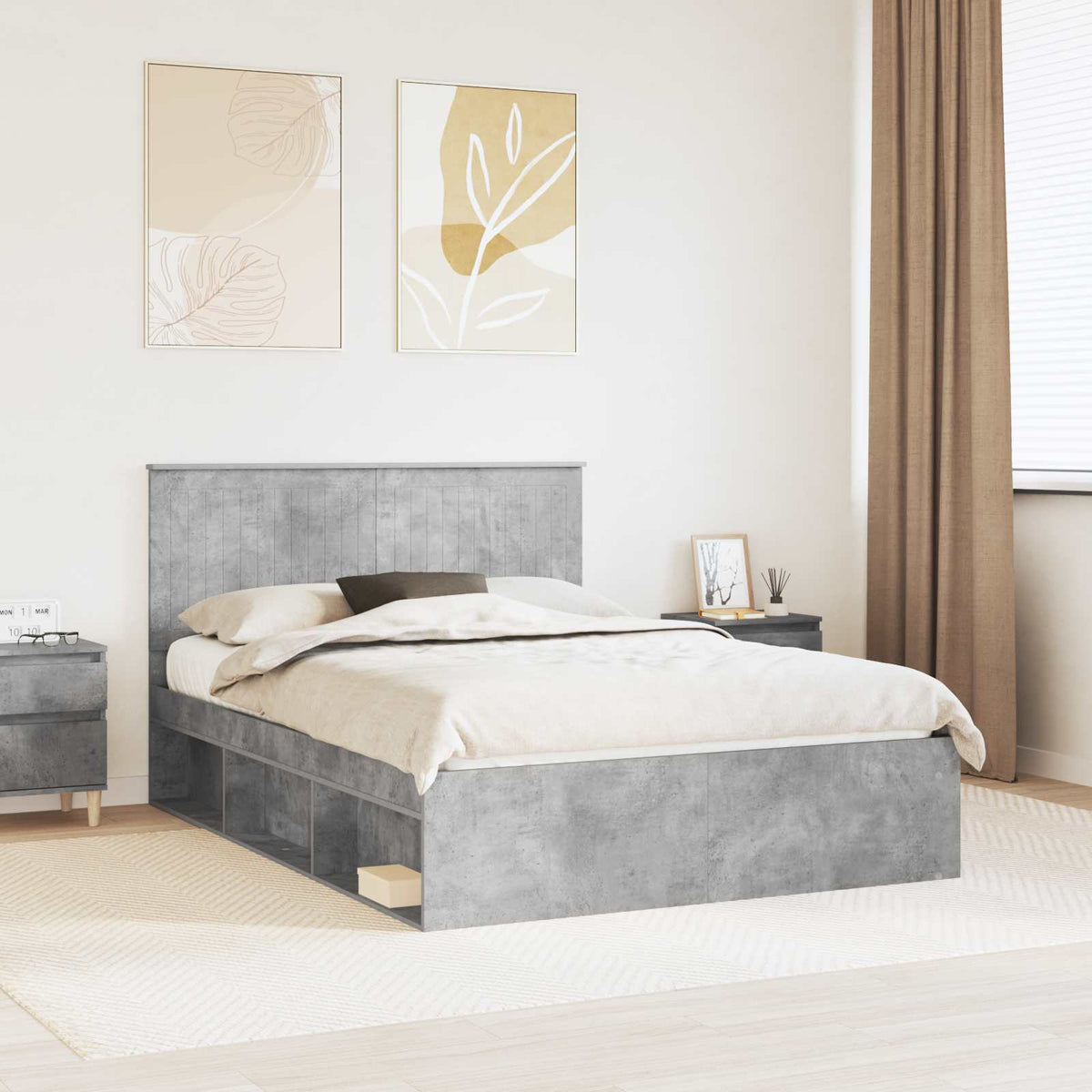 Bed Frame Solid Pine Wood Concrete grey