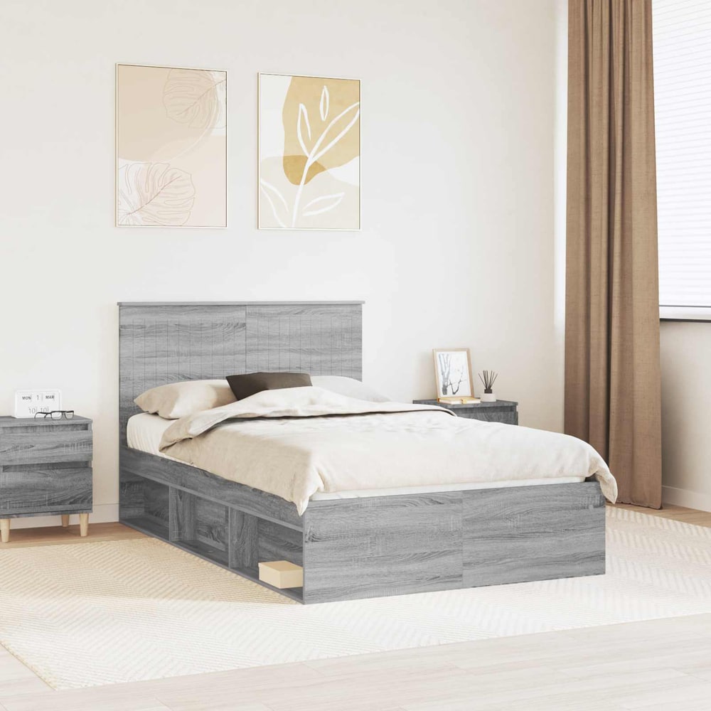 Bed Frame Solid Pine Wood Grey sonoma