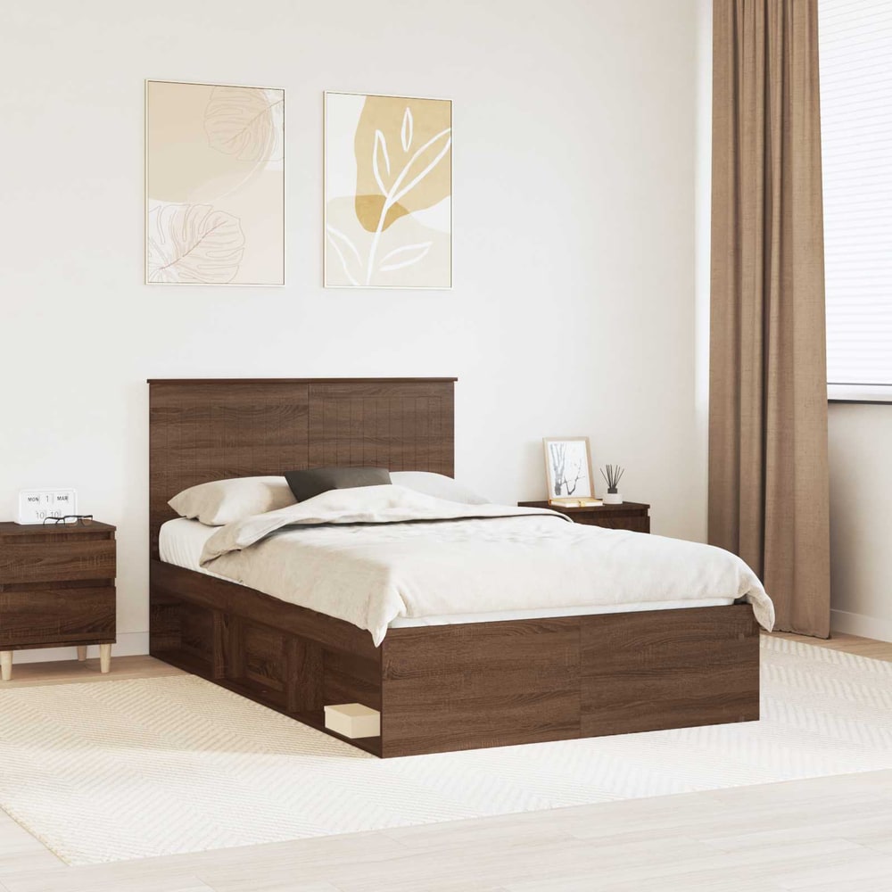Bed Frame Solid Pine Wood Brown oak