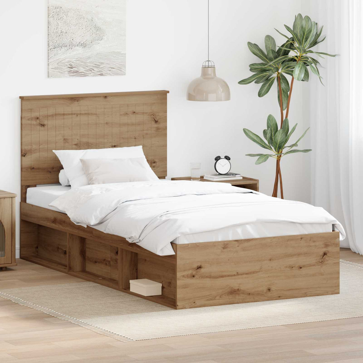 Bed Frame 100 x 200 cm Solid Pine Wood Artisan oak