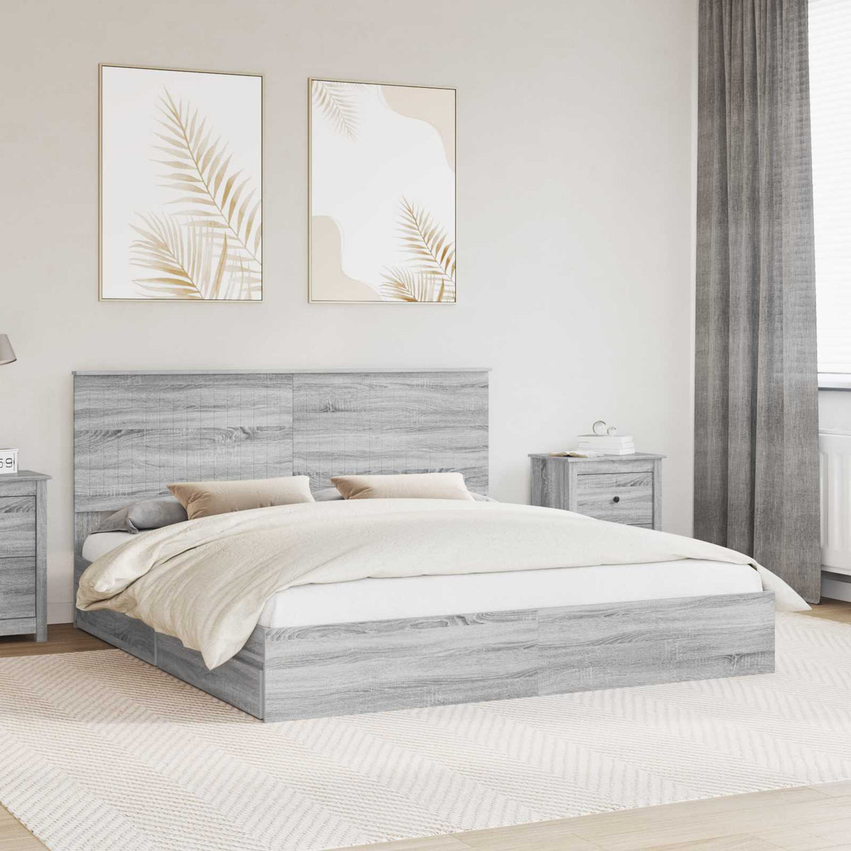Storage Bed Engineered Wood Length 200 cm Grey Sonoma 180 cm