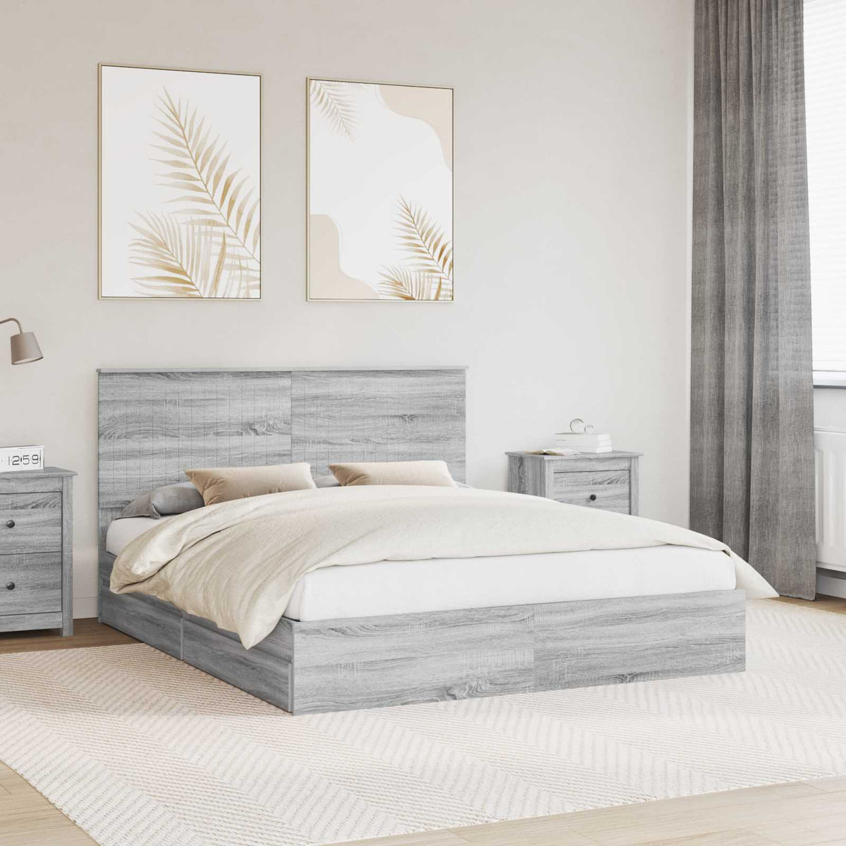 Storage Bed Engineered Wood Length 200 cm Grey Sonoma 160 cm