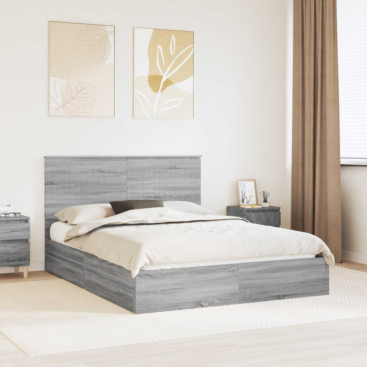 Storage Bed Engineered Wood Length 200 cm Grey Sonoma 150 cm
