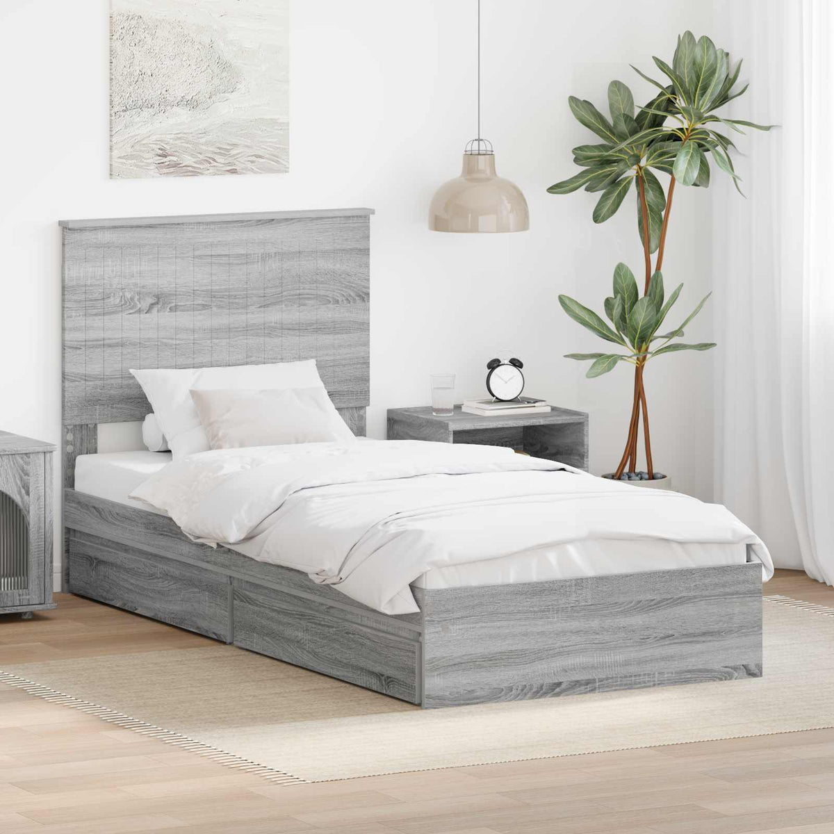 Storage Bed Engineered Wood Length 200 cm Grey Sonoma 90 cm