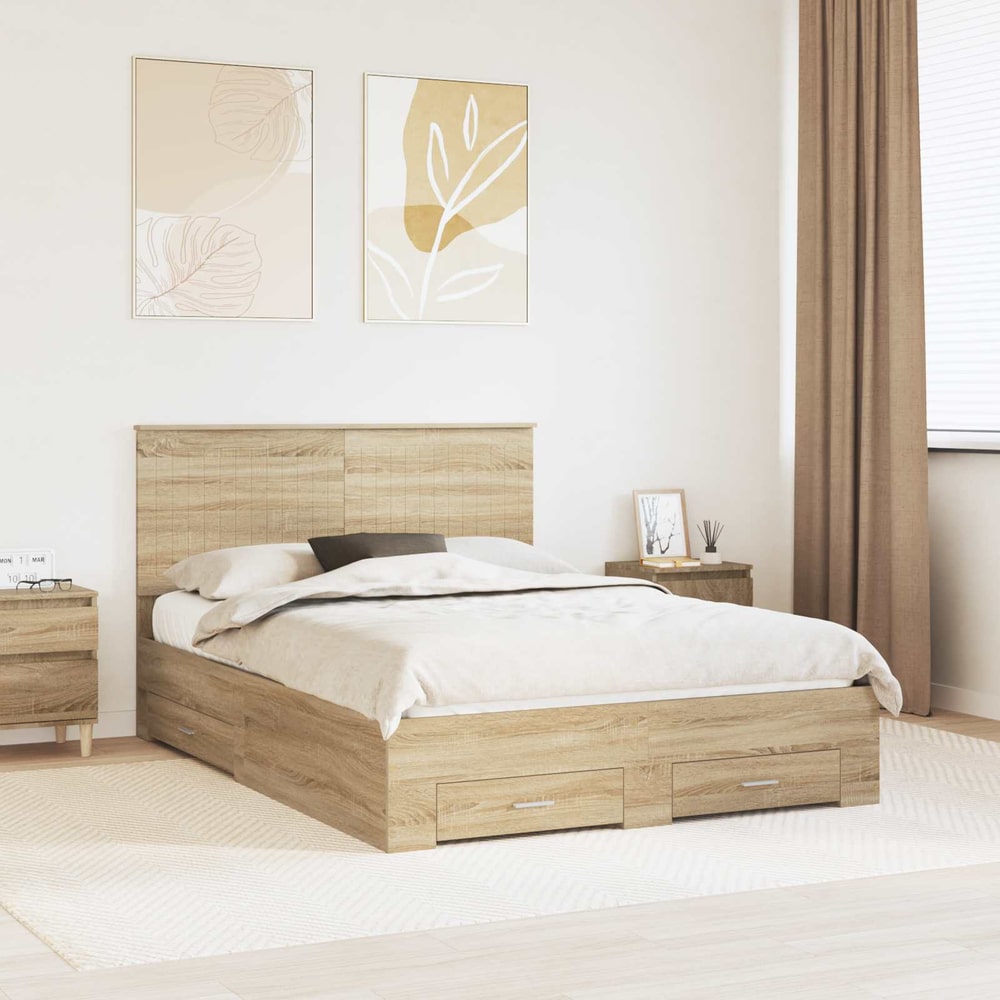 Bed Frame with Drawer 135 x 190 cm Engineered Wood Sonoma oak