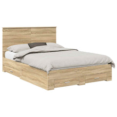 Bed Frame with Drawer 135 x 190 cm Engineered Wood Sonoma oak