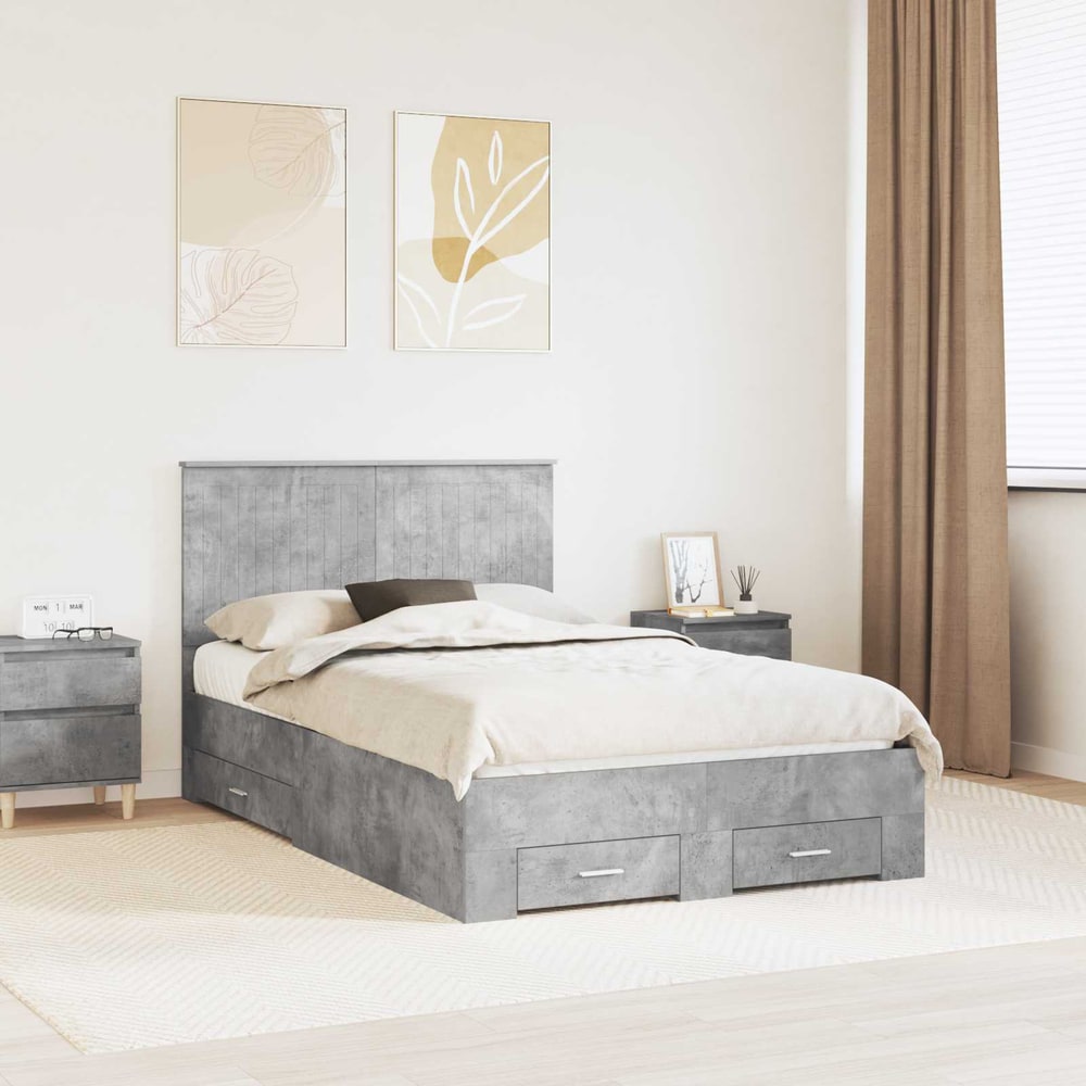 Bed Frame with Drawer 120 x 190 cm Engineered Wood Concrete grey