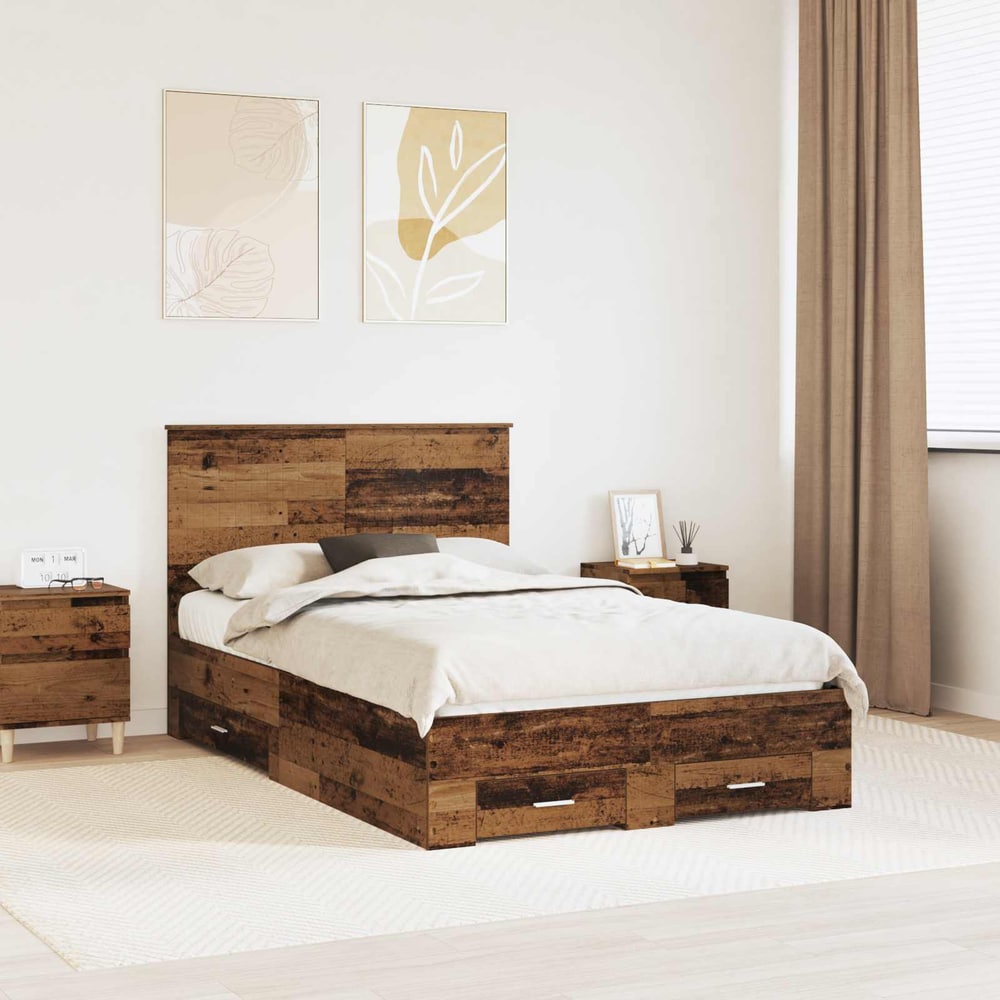 Bed Frame with Drawer 120 x 190 cm Engineered Wood Old wood