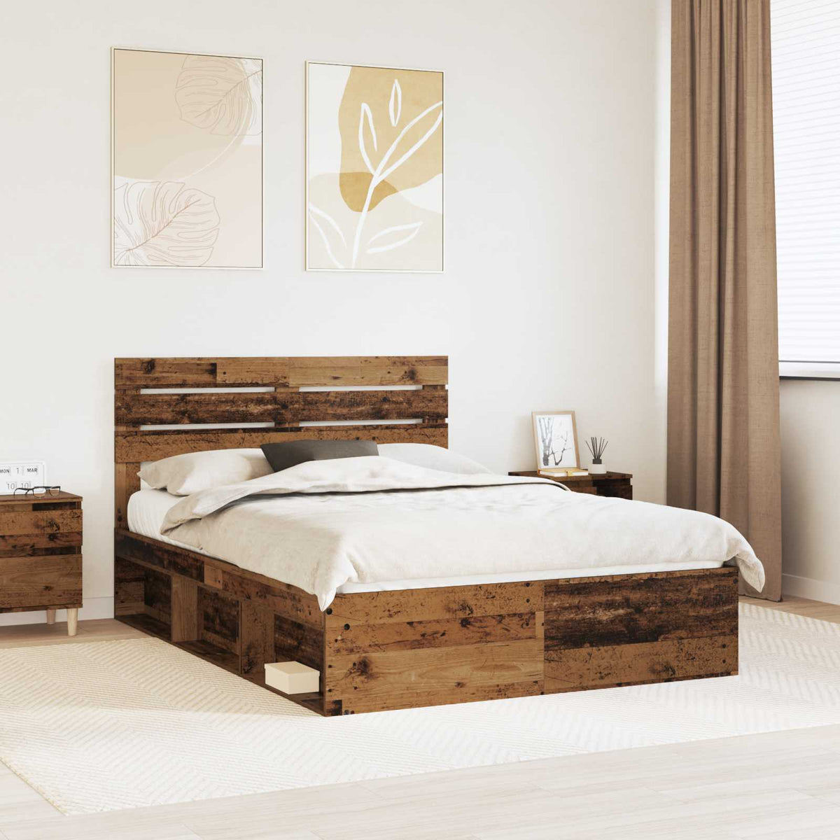Bed Frame 140 x 190 cm Solid Pine Wood Old wood