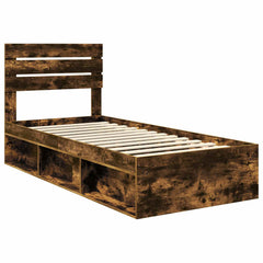 Bed Frame Solid Pine Wood Length 200 cm Smoked Oak 100 cm