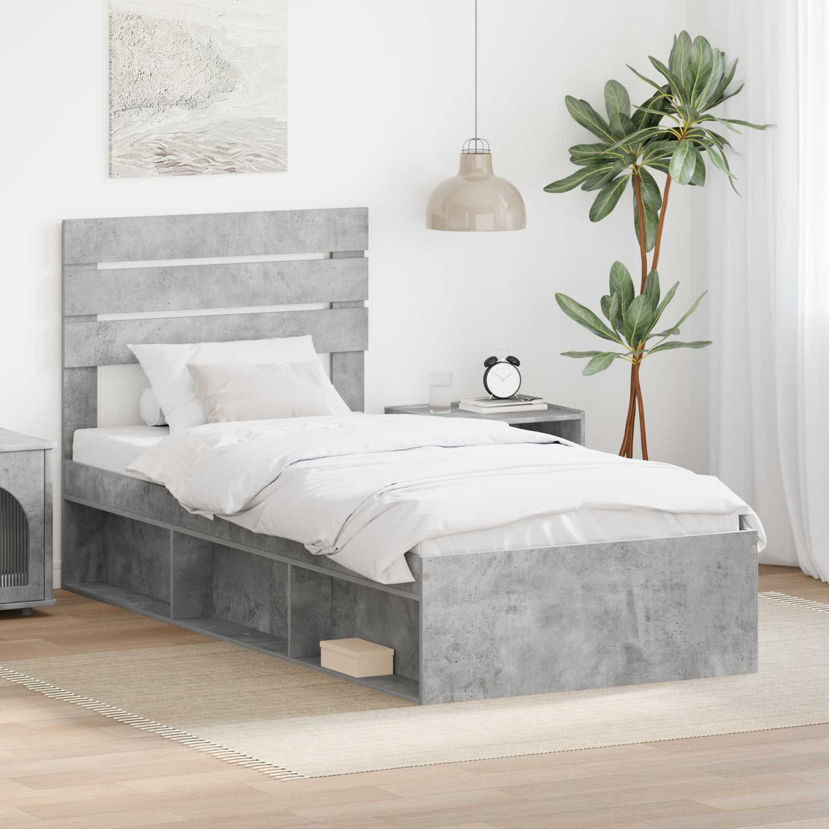 Bed Frame 75 x 190 cm Solid Pine Wood Concrete grey