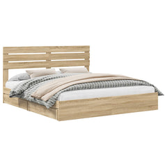 Storage Bed with Drawer Engineered Wood Length 200 cm Sonoma Oak 180 cm