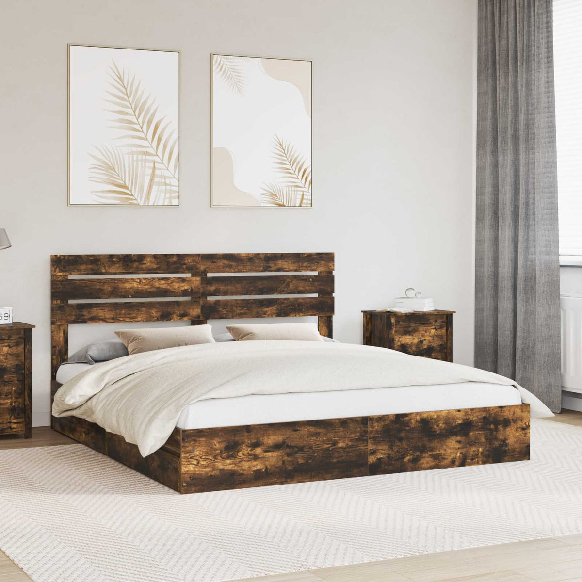 Storage Bed Engineered Wood Length 200 cm Smoked Oak 180 cm
