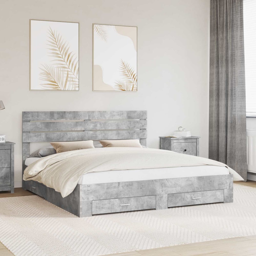 Bed Frame Engineered Wood Length Concrete Grey