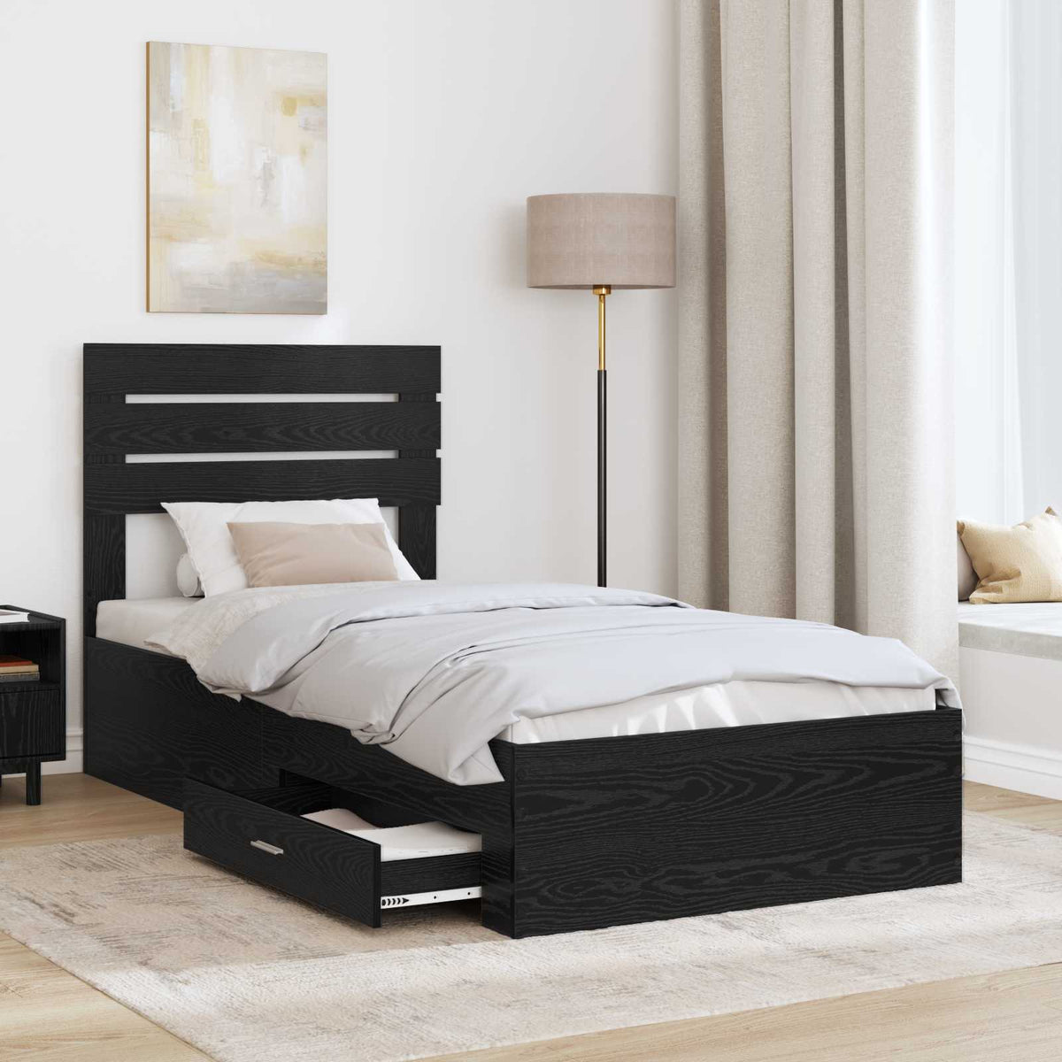 Bed Frame Drawer Engineered Wood Black oak