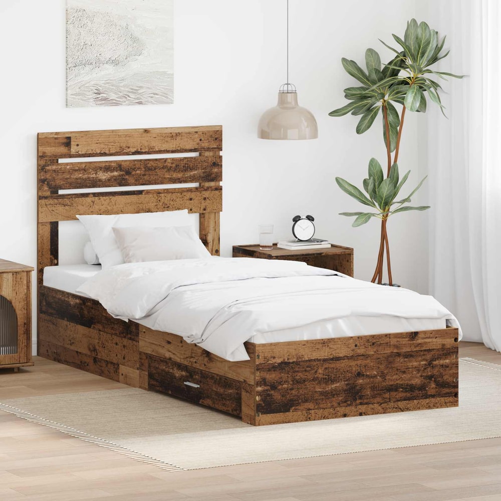 Bed Frame Drawer Engineered Wood Old
