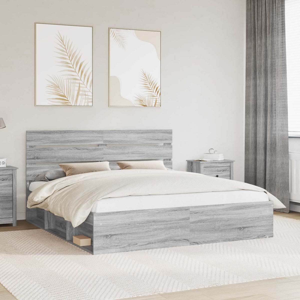 Bed Frame Solid Pine Wood Length Grey Sonoma