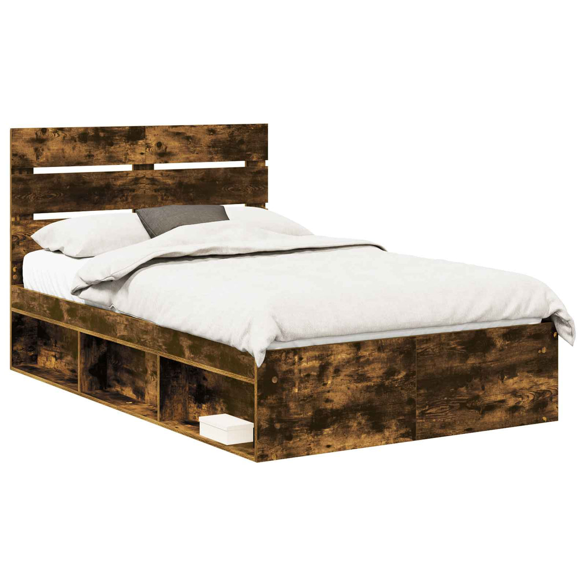 Bed Frame Solid Pine Wood Length 200 cm Smoked Oak 120 cm