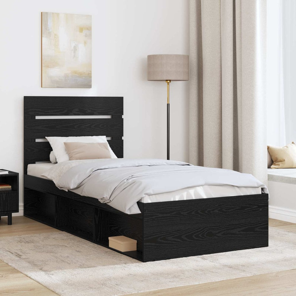 Bed Frame Black Solid Pine Wood Oak