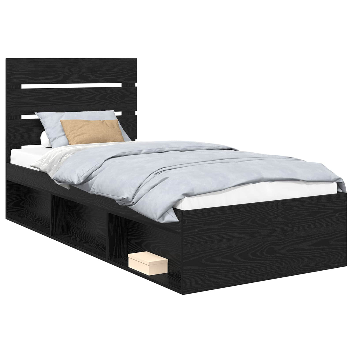 Bed Frame Black Solid Pine Wood Oak