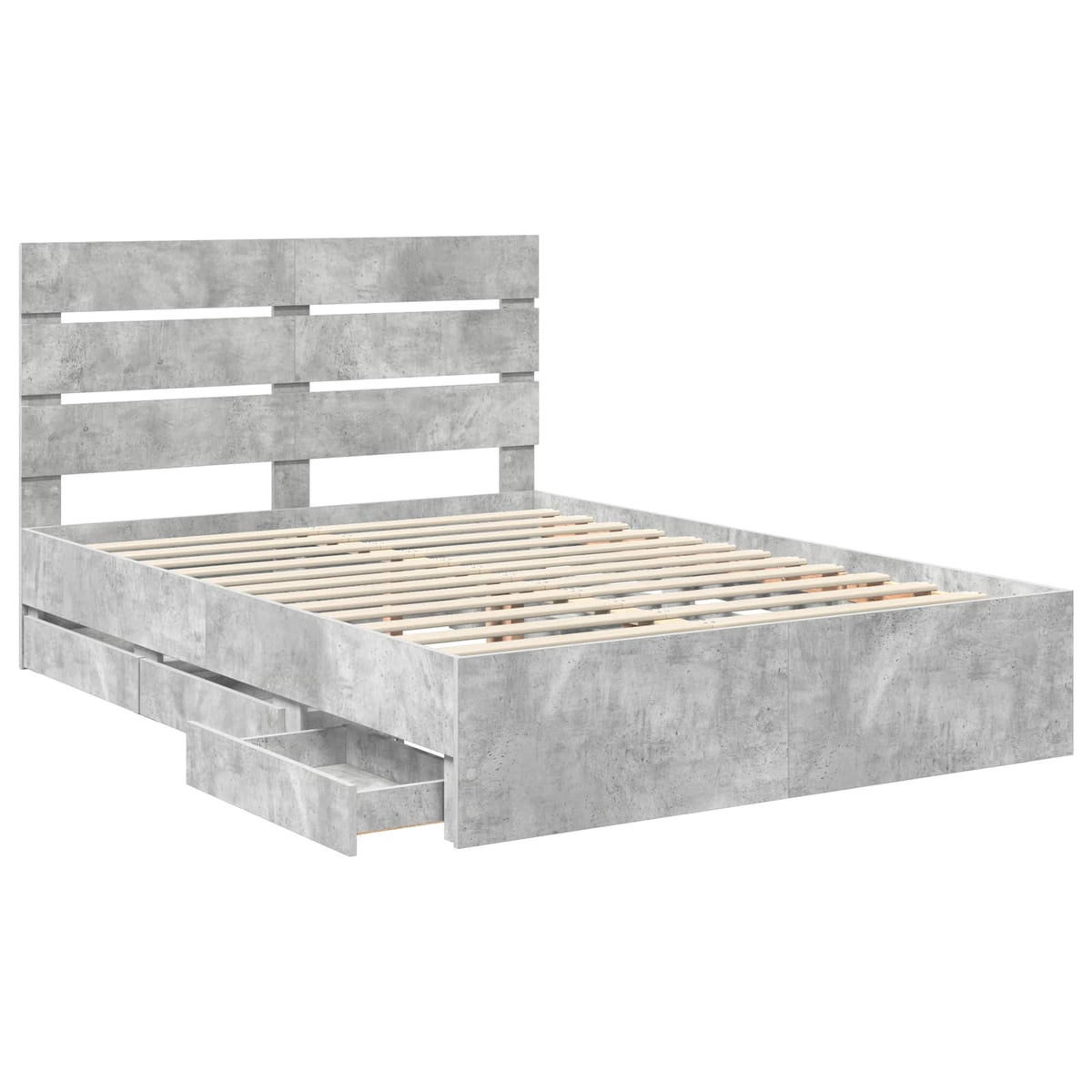 Bed Frame with Drawer Engineer Wood Length 200 cm Concrete Grey 140 cm