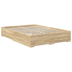 Bed Frame with Drawer 135 x 190 cm Engineered Wood Sonoma oak