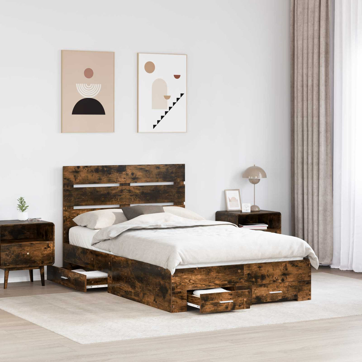 Bed Frame with Drawer Engineered Wood Length 200 cm Smoked Oak 120 cm