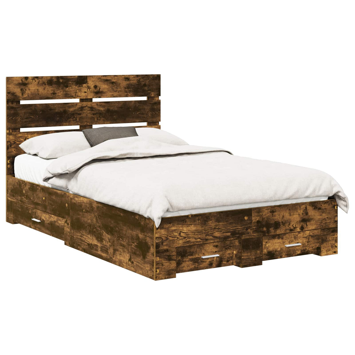 Bed Frame with Drawer Engineered Wood Length 200 cm Smoked Oak 120 cm