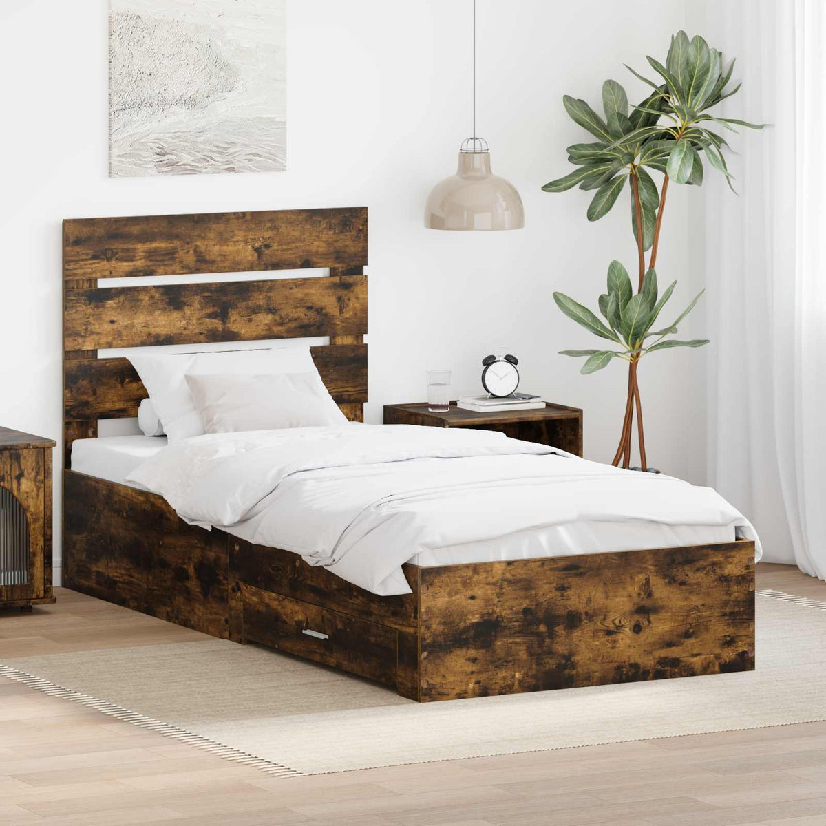 Bed Frame Drawer Engineered Wood Length Smoked Oak