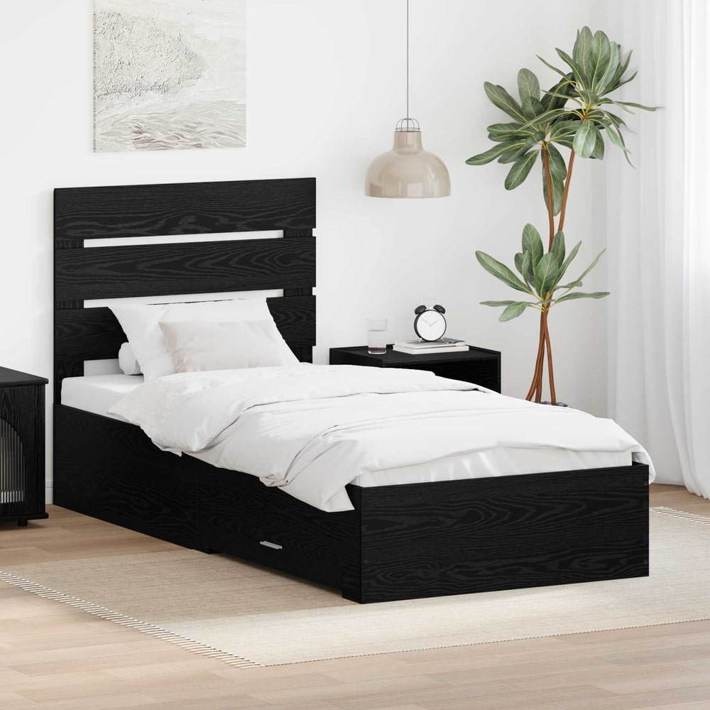 Bed Frame Drawer Engineered Wood Black oak