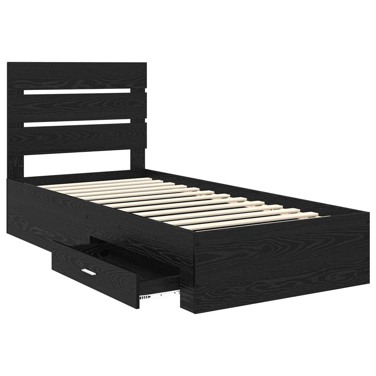 Bed Frame with Drawer 90 x 190 cm Engineered Wood Black oak
