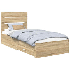 Bed Frame and Silver 75 x 190 cm Engineered Wood Sonoma oak