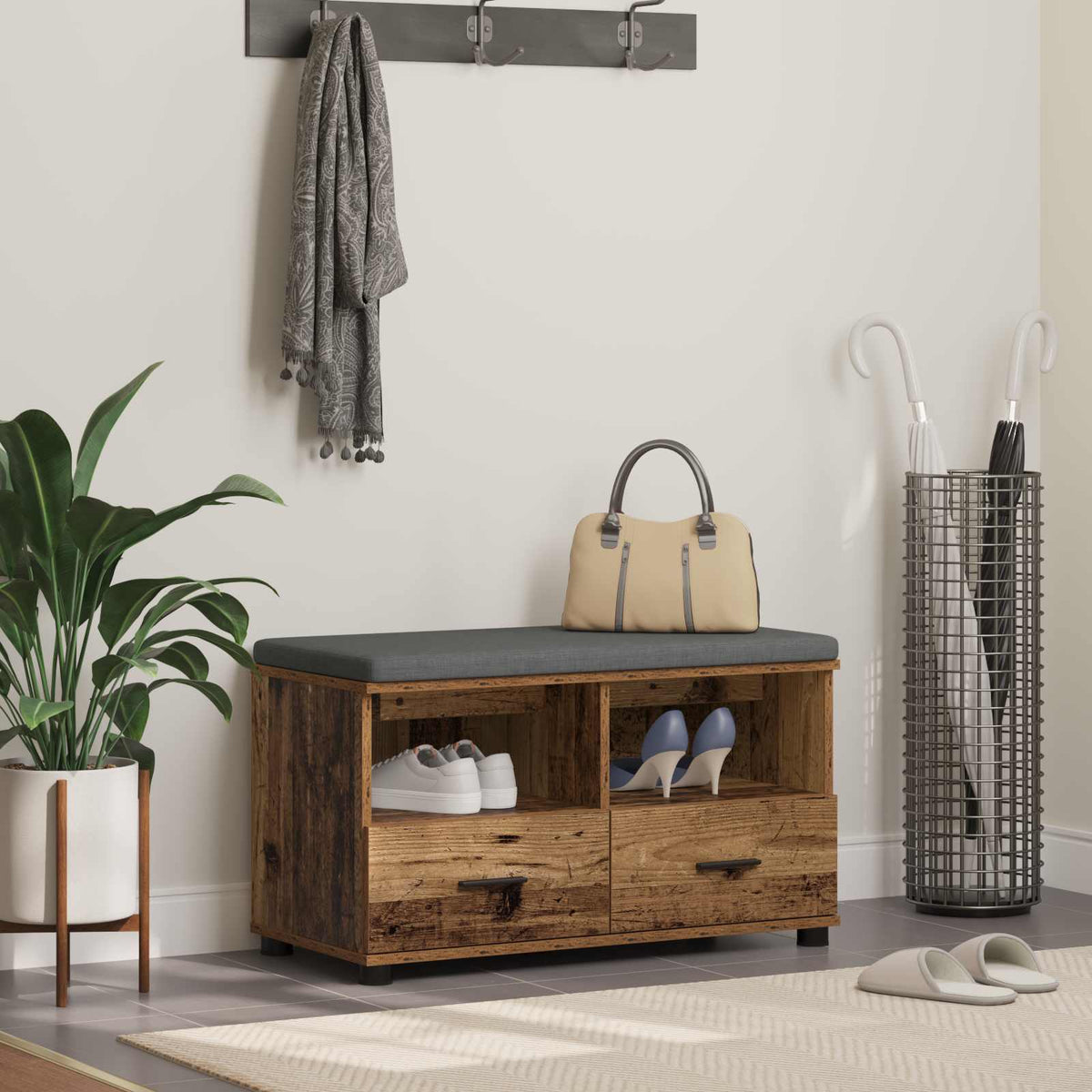 Hall Bench 80 x 38 x 46 cm Old wood