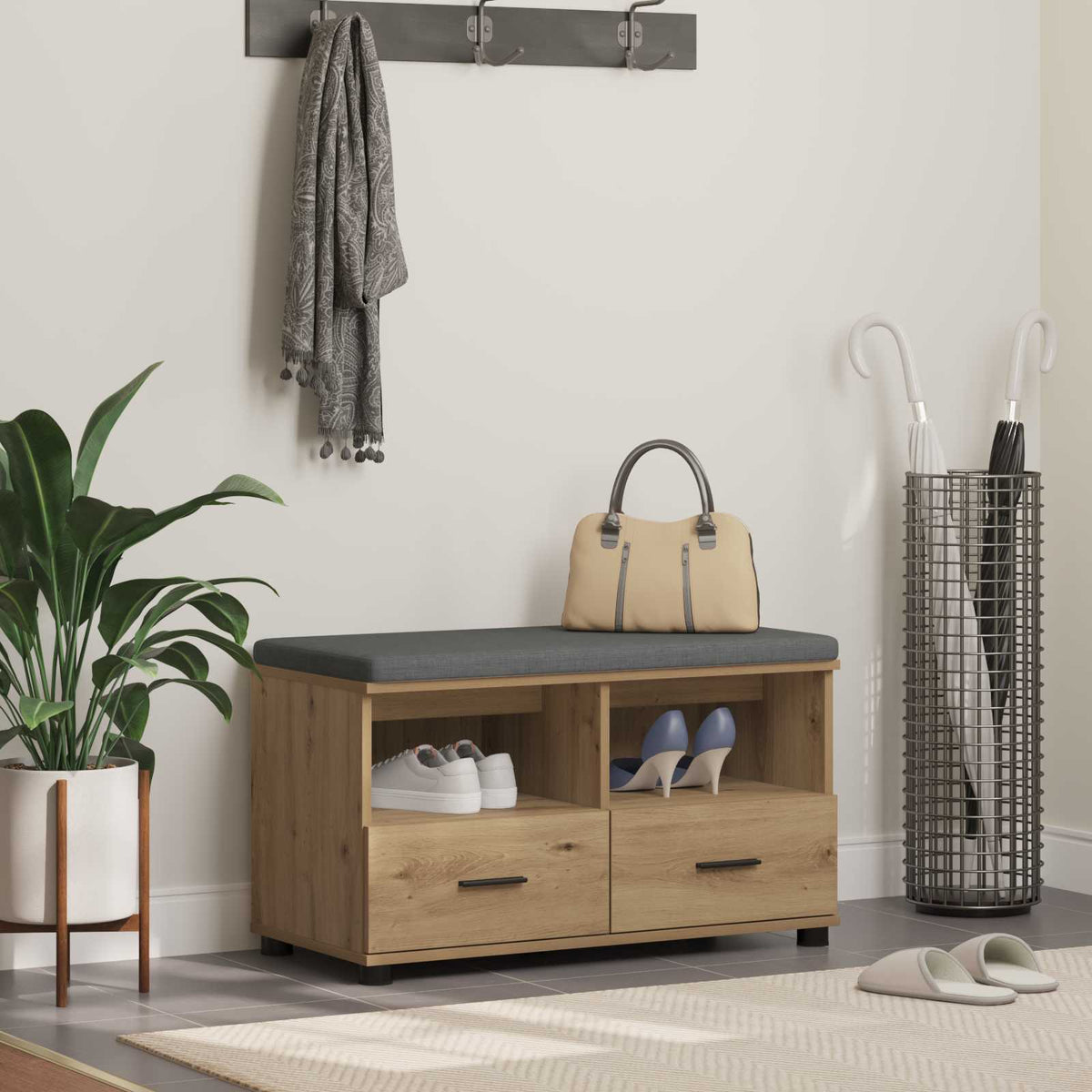 Hall Bench 80 x 38 x 46 cm Artisan oak