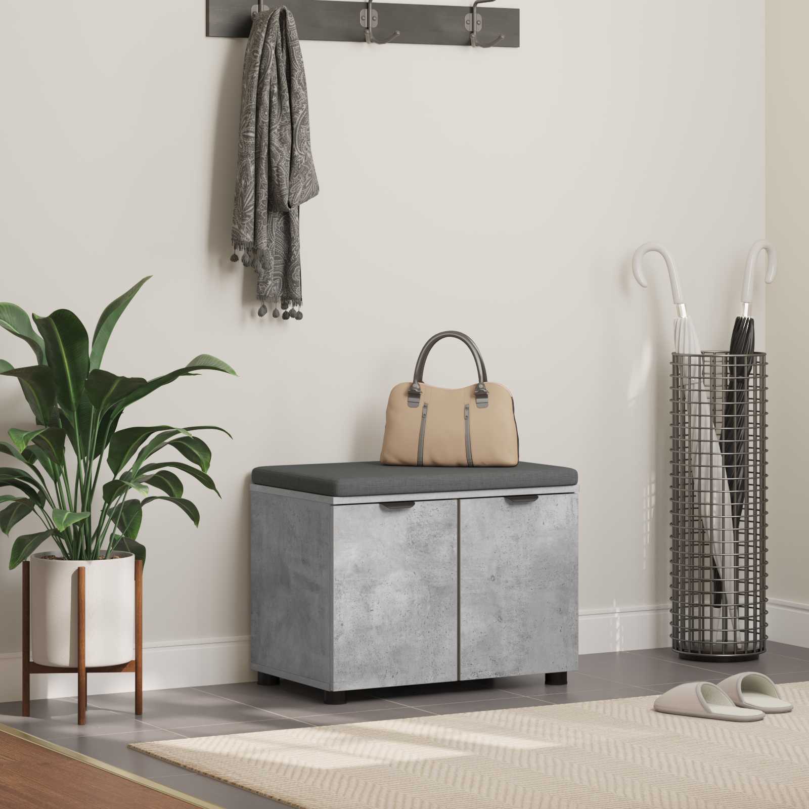 vidaXL Hall Bench with Cushion with Door Concrete Grey 60 x 38 x 46 cm 1