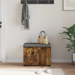 vidaXL Hall Bench with Cushion with Shelf Smoked Oak 60 x 38 x 46 cm 4