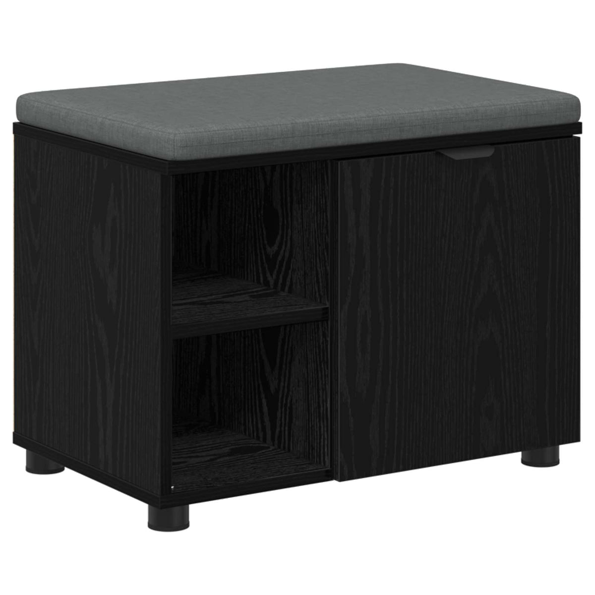 Hall Bench with Cushion with Shelf 60 x 38 x 46 cm Black oak