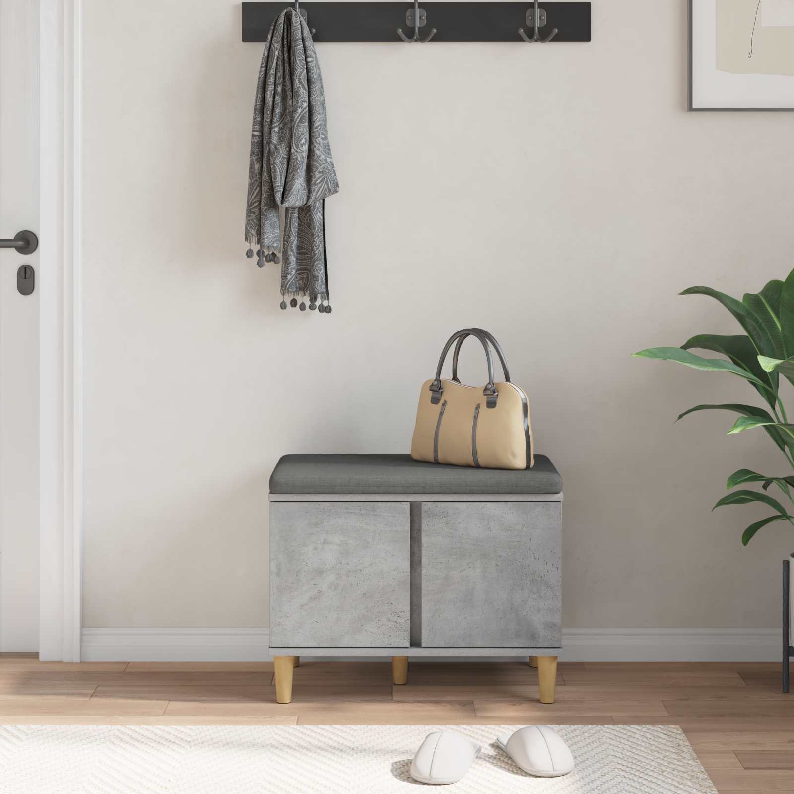 vidaXL Hall Bench with Cushion with Door Concrete Grey 60 x 38 x 46 cm 4