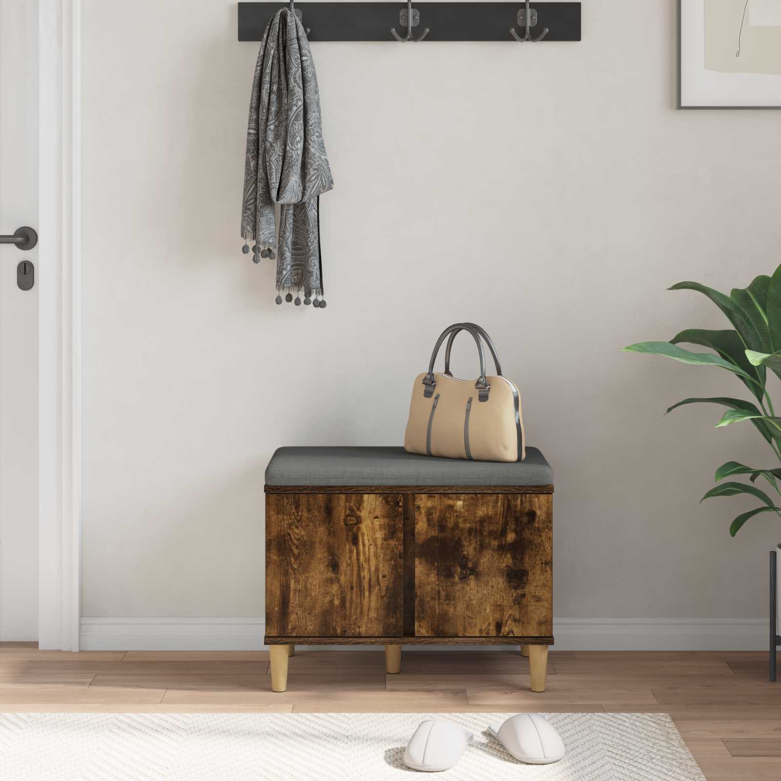 vidaXL Hall Bench with Cushion with Storage Smoked Oak 60 x 38 x 46 cm 4