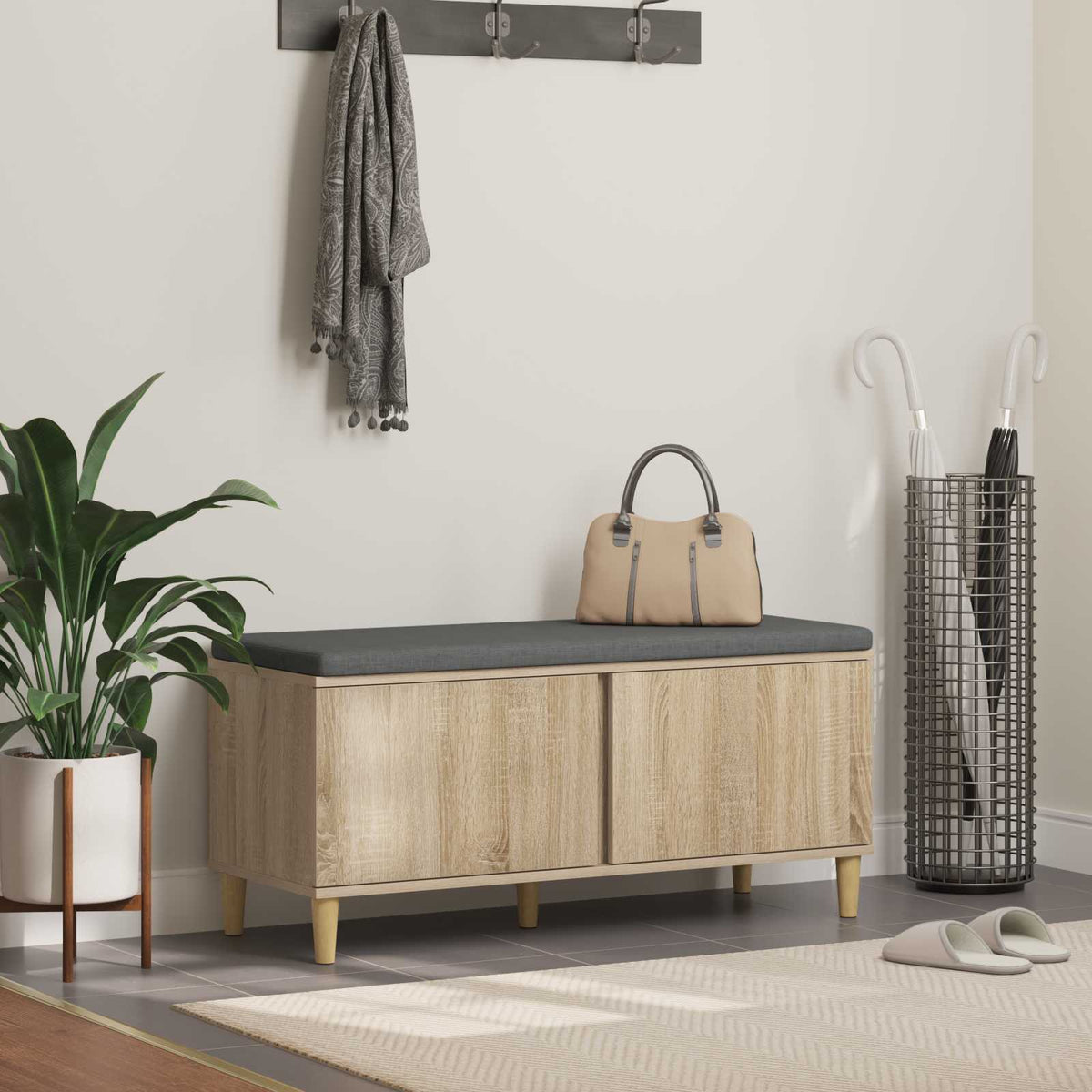Hall Bench with Cushion with Door 100 x 38 x 46 cm Sonoma oak