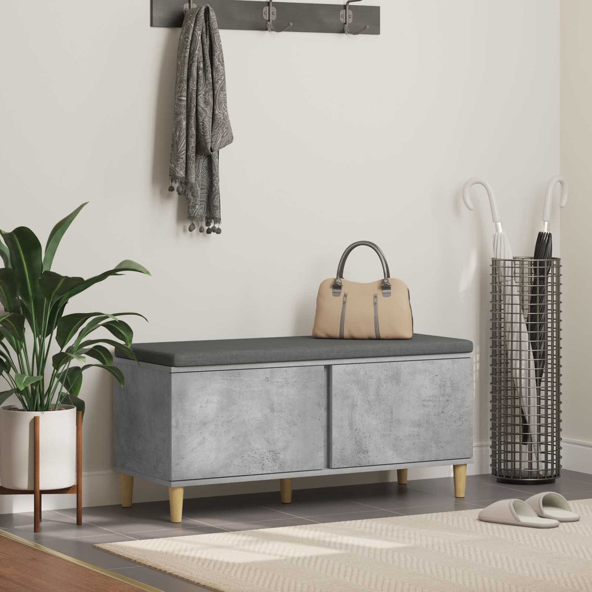 Hall Bench with Cushion with Door 100 x 38 x 46 cm Concrete grey