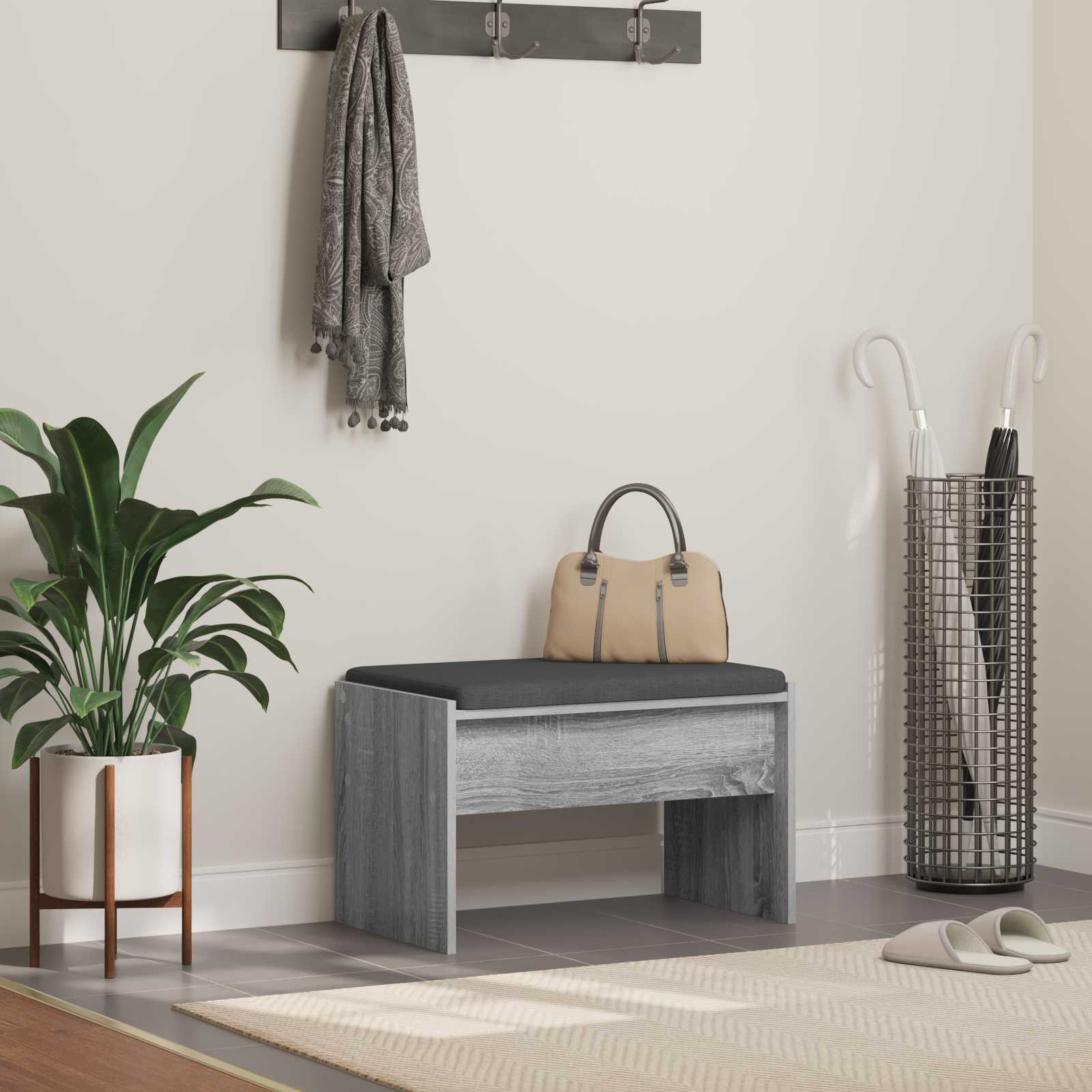 vidaXL Hall Bench with Cushion Grey Sonoma 63 x 38 x 40 cm 1