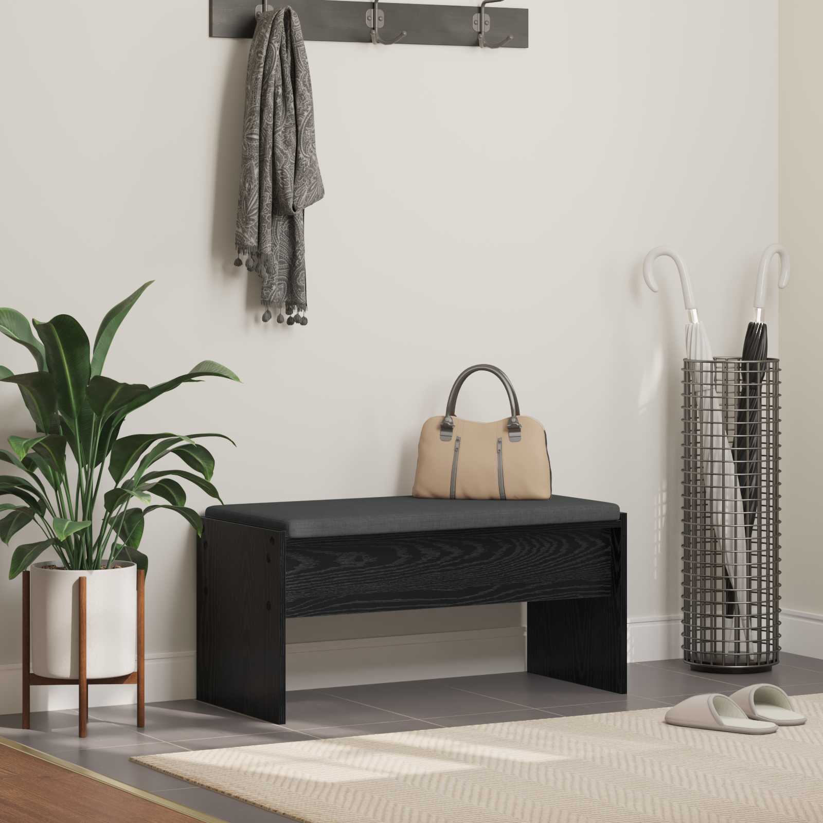 vidaXL Hall Bench with Cushion Black Oak 83 x 38 x 40 cm 1