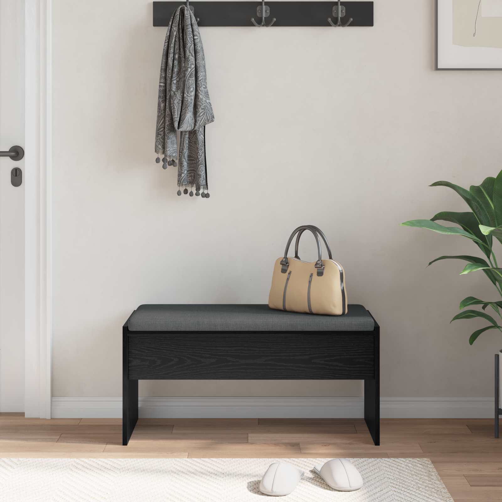 vidaXL Hall Bench with Cushion Black Oak 83 x 38 x 40 cm 4