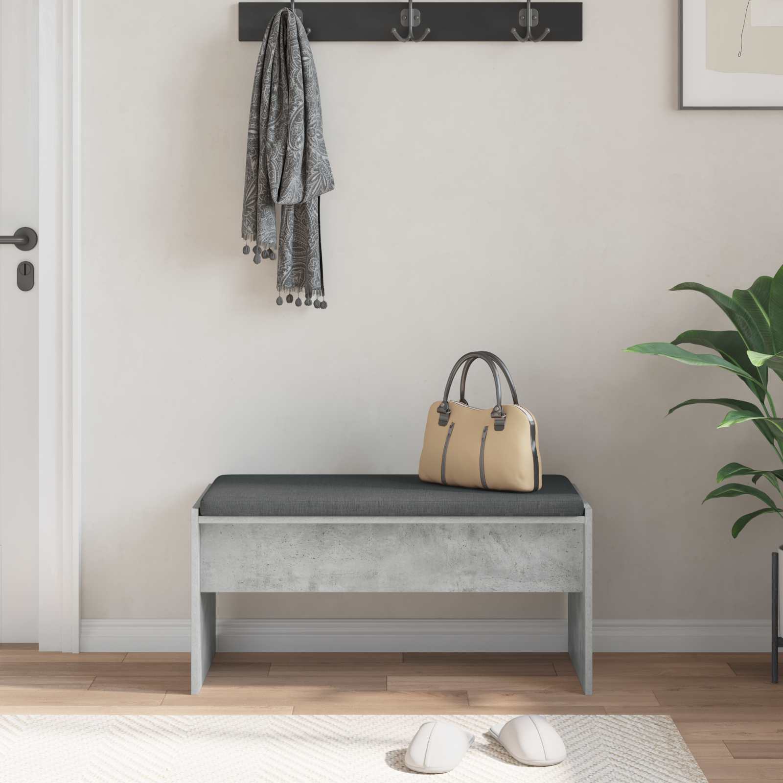 vidaXL Hall Bench with Cushion Concrete Grey 83 x 38 x 40 cm 4