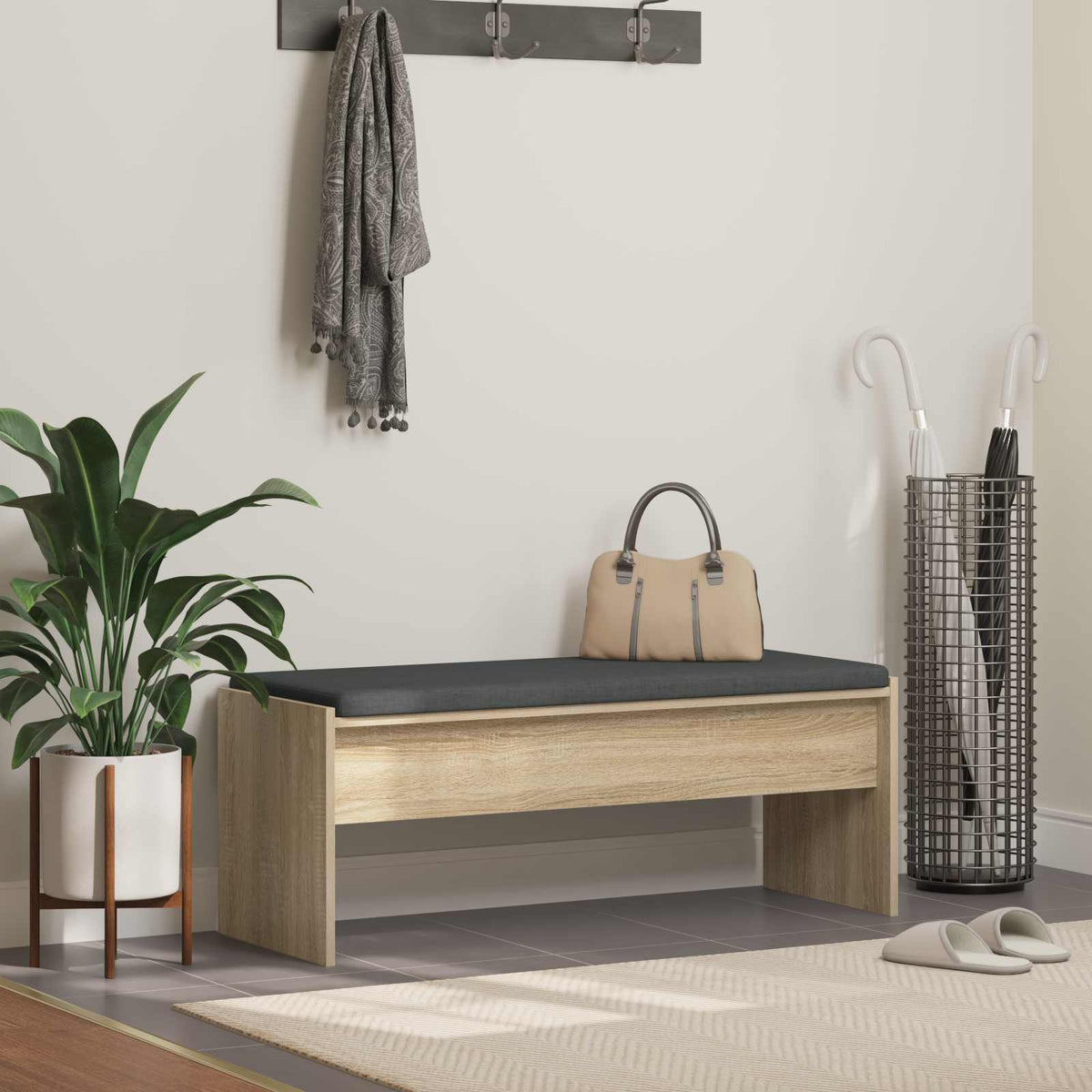 Hall Bench with Cushion in Sonoma Oak