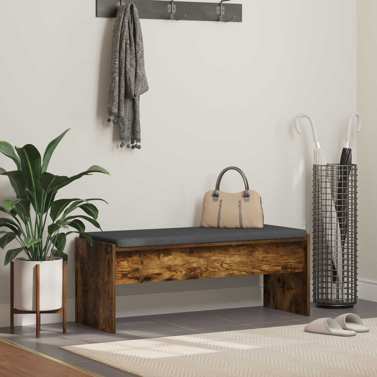 Hall Bench with Cushion in Smoked Oak